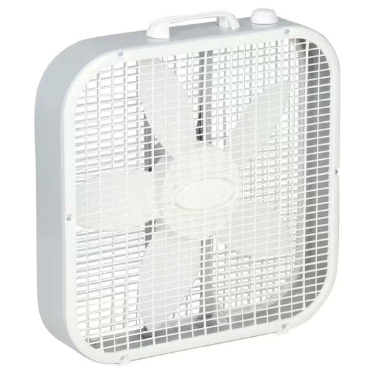 Save-Smart Energy Efficient 20 In. 3 Speed White Box Fan with Built-In Carry Handle